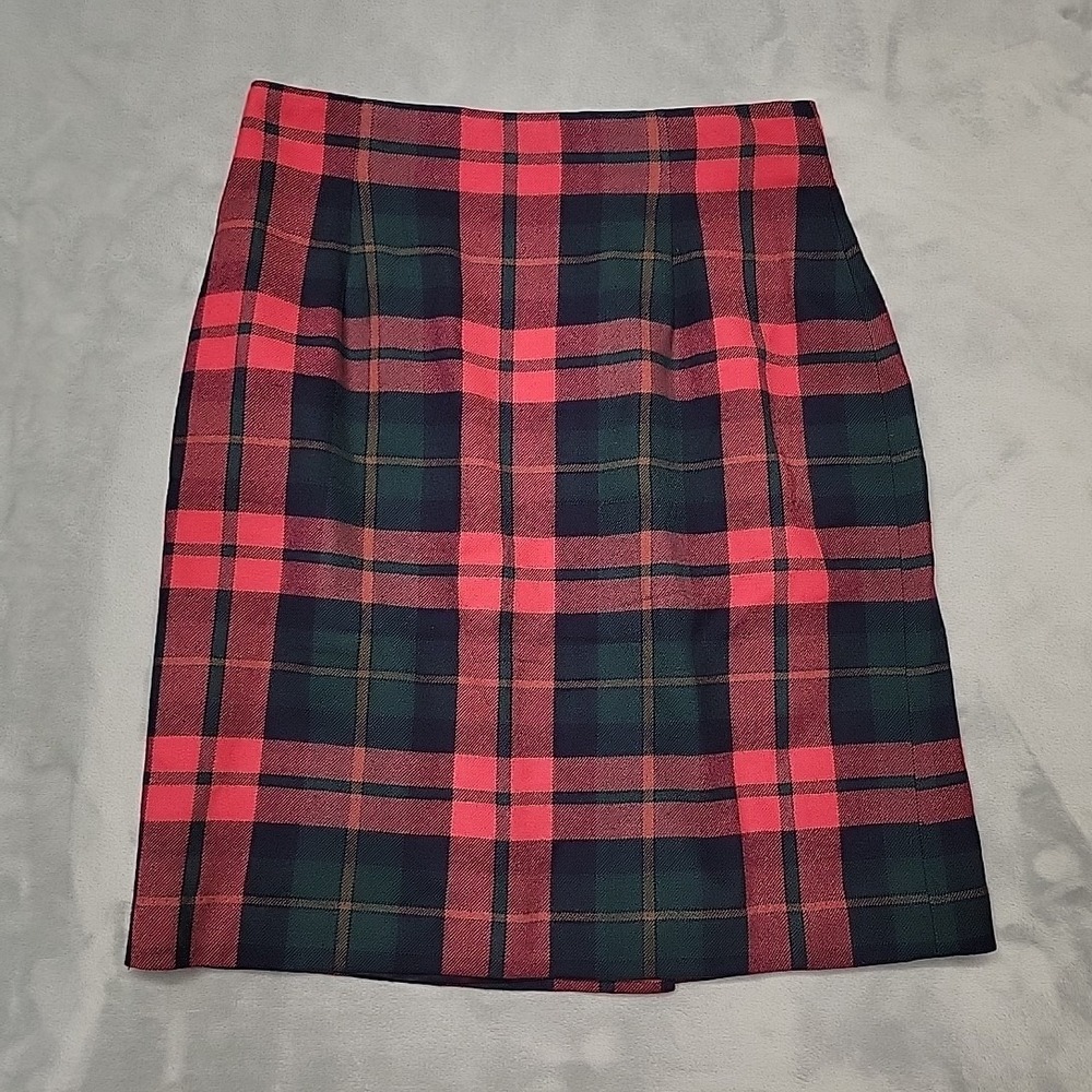 Talbots Skirt Womens 12 Red Plaid Wool Pencil Straight Back Zip Lined Holiday‎